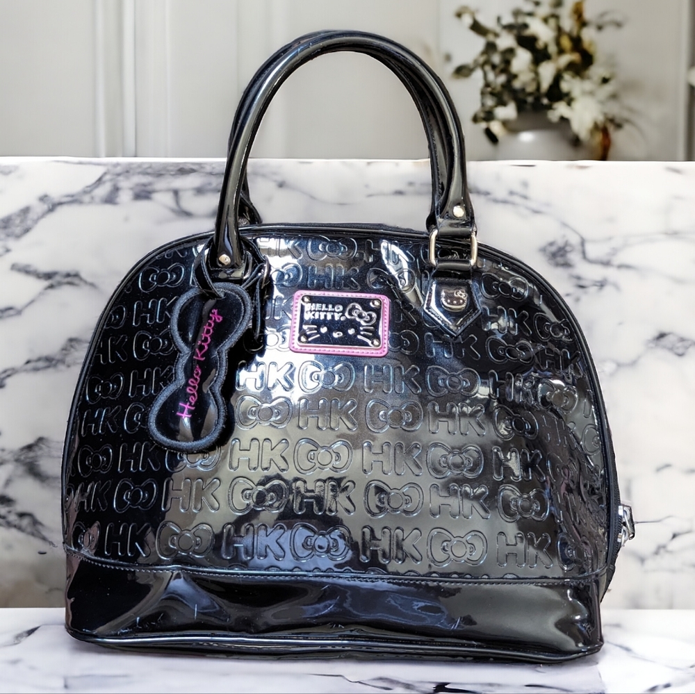 Hello Kitty Black Patent Satchel with Pink Accent